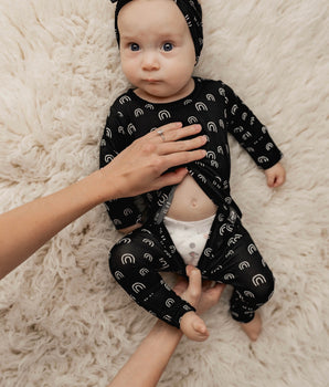 Change-A-Roo™ Front Opening Romper in Monochrome Rainbow