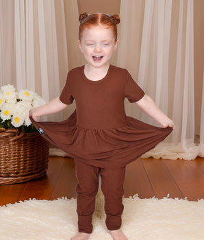 Switch-A-Roo™ Reversible Opening Twirl Romper in Milk Chocolate