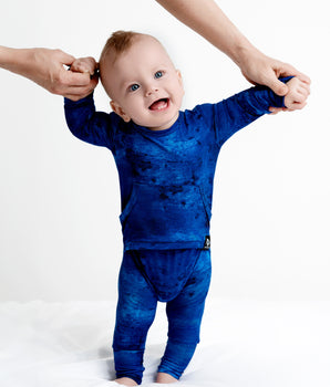 Change-A-Roo™ Front Opening Romper in Marbled Sapphire