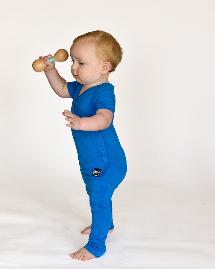 Wrap-A-Roo™ Wrap Opening Romper in Azure | Bamboo Viscose