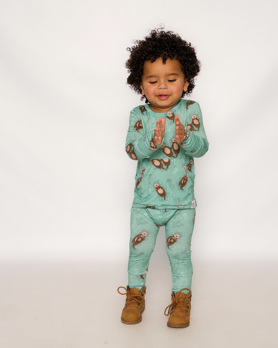 Front Opening Romper in Otters | Bamboo Viscose