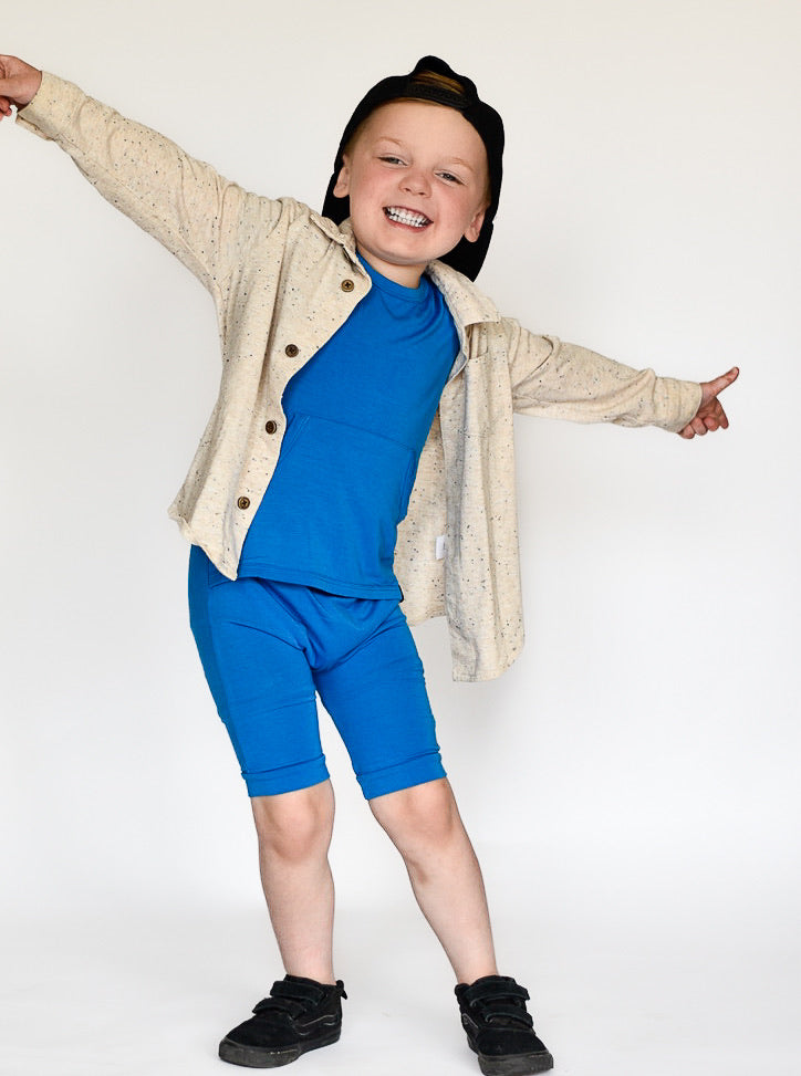 Front Opening Shortie Romper in Azure | Bamboo Viscose