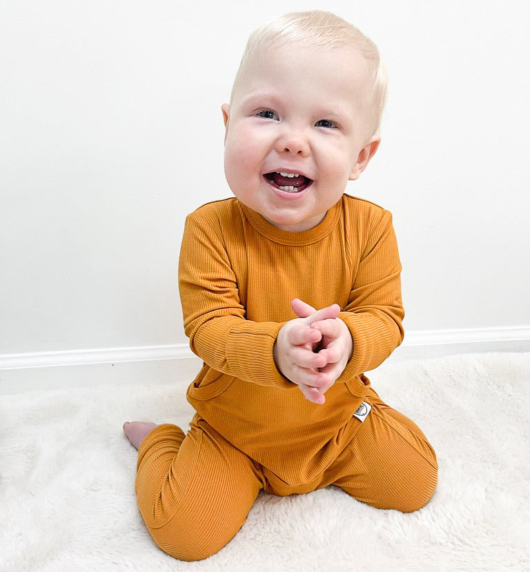 Front Opening Romper in Amber | Bamboo Viscose
