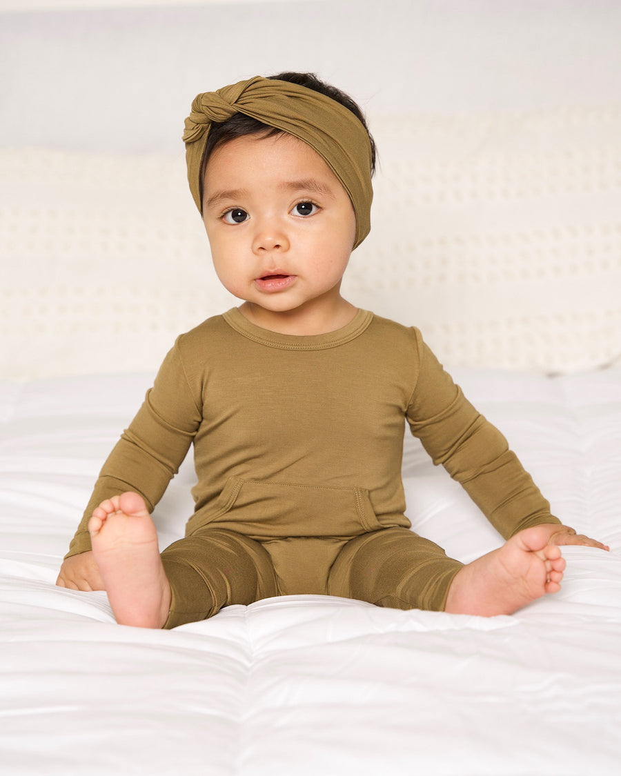 Front Opening Romper in Khaki | Bamboo Viscose