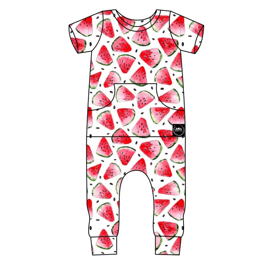 Front Opening Romper in OG Watermelons 2.0 | Bamboo Viscose