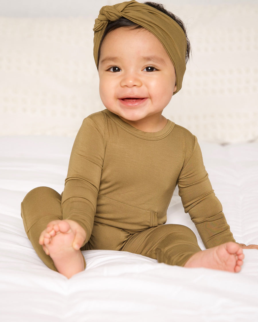 Front Opening Romper in Khaki | Bamboo Viscose