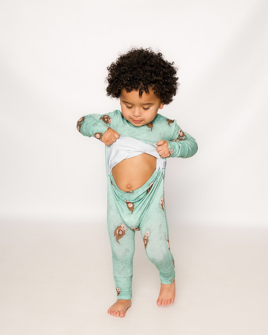 Front Opening Romper in Otters | Bamboo Viscose
