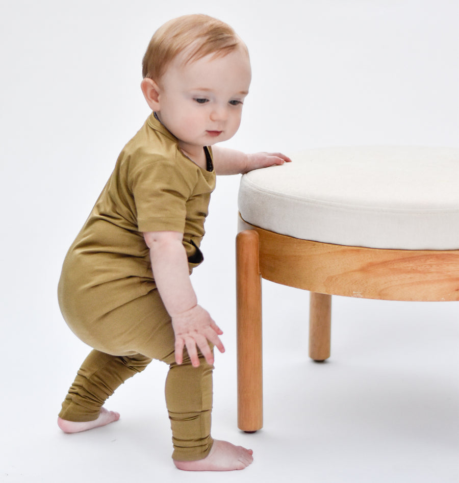 Front Opening Romper in Khaki | Bamboo Viscose