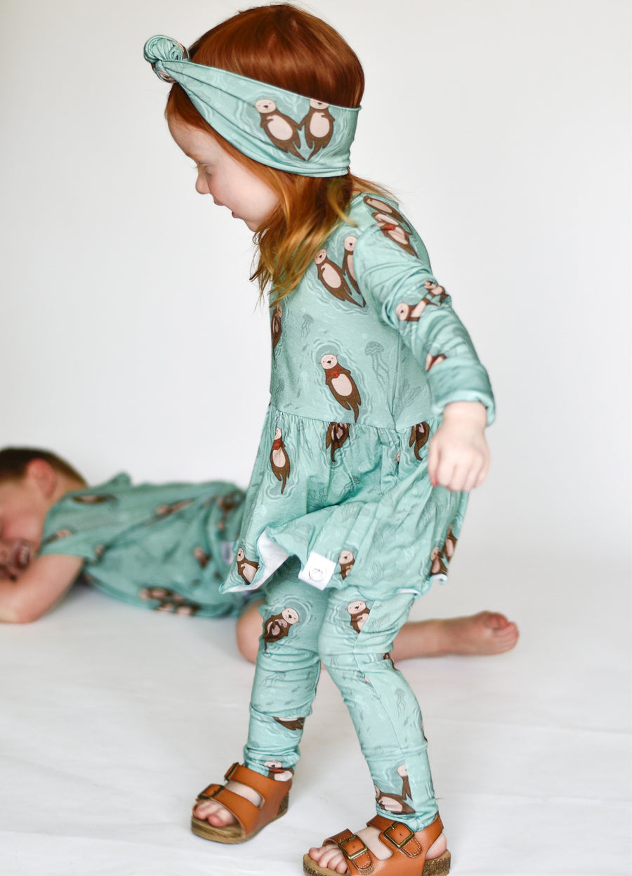Front Opening Twirl Romper in Otters | Bamboo Viscose