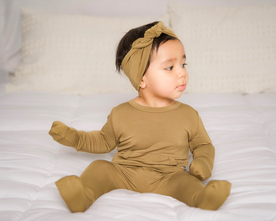Front Opening Romper in Khaki | Bamboo Viscose