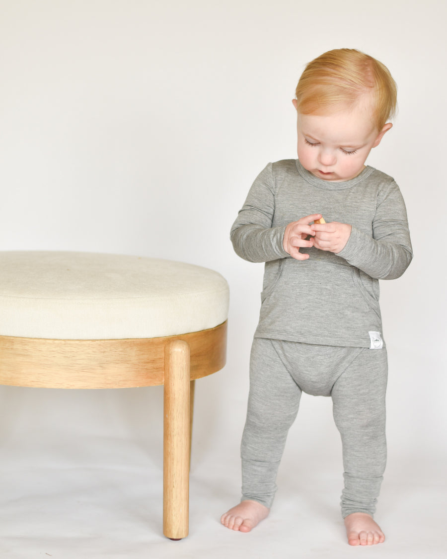 Front Opening Romper in Heathered Grey | Bamboo Viscose
