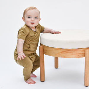 Front Opening Romper in Khaki | Bamboo Viscose
