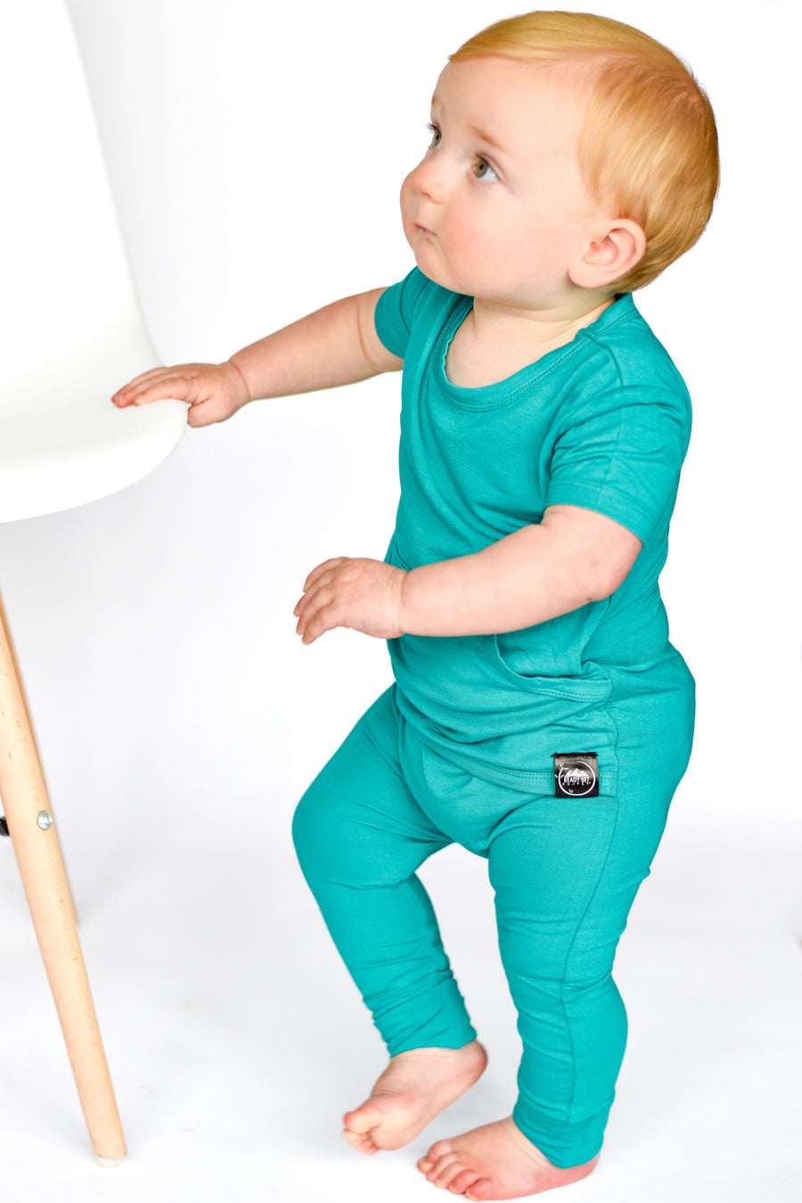 Front Opening Romper in Jade | Bamboo Viscose