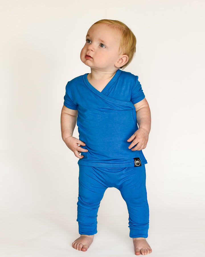Wrap-A-Roo™ Wrap Opening Romper in Azure | Bamboo Viscose