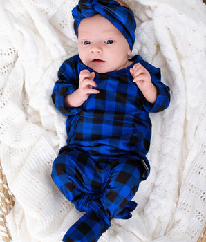 Front Opening Ready Set Romper® in Blue Buffalo Plaid