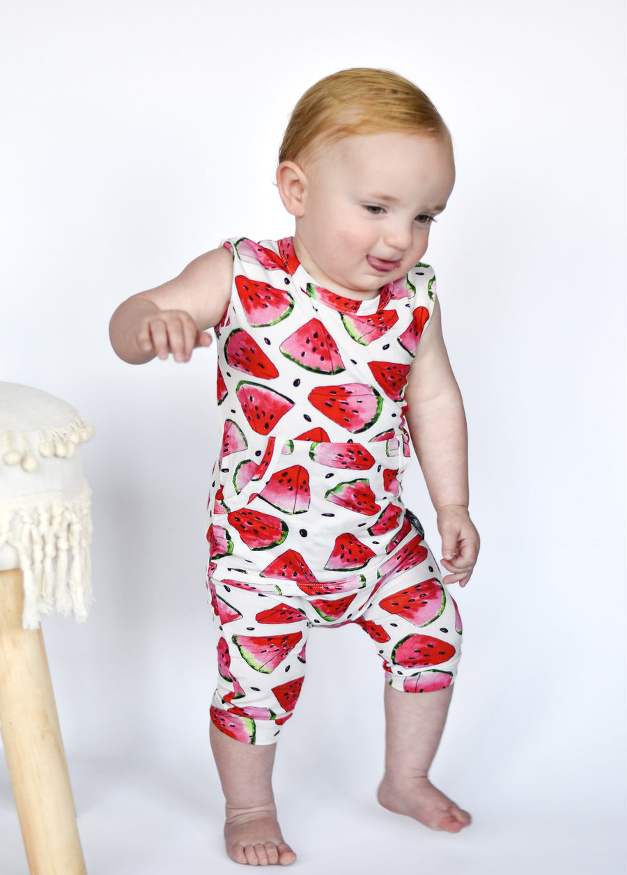 Front Opening Tank Shortie Romper in OG Watermelons 2.0 | Bamboo Viscose