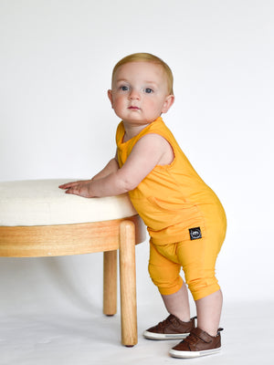 Front Opening Tank Shortie Romper in Mango | Bamboo Viscose