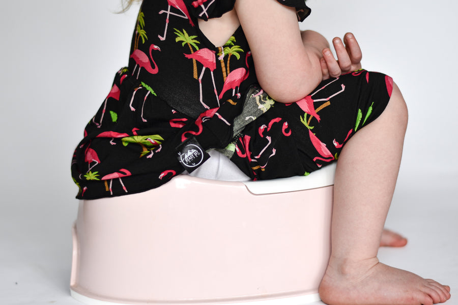 Switch-A-Roo™ Reversible Opening Twirl Shortie Romper in Flamingos | Bamboo Viscose