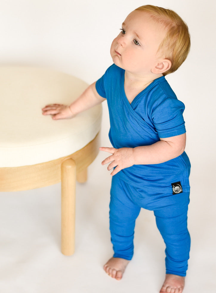 Wrap-A-Roo™ Wrap Opening Romper in Azure | Bamboo Viscose