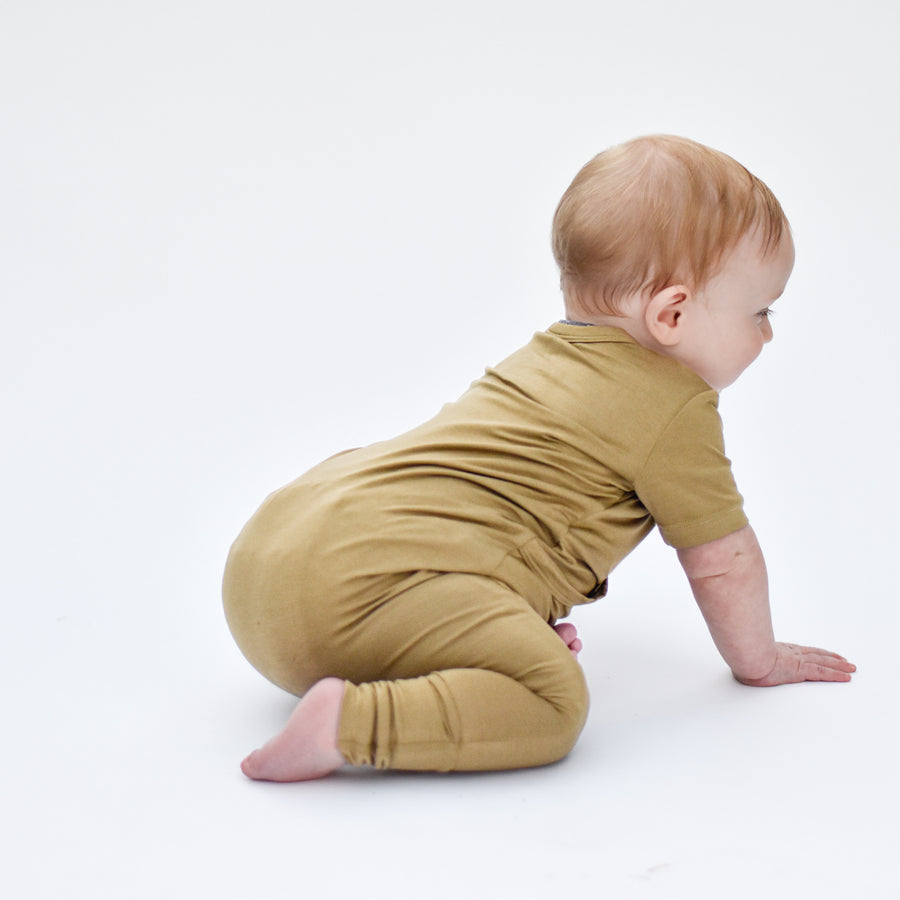 Front Opening Romper in Khaki | Bamboo Viscose