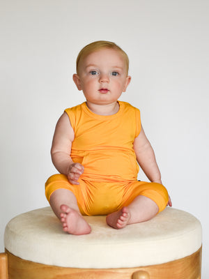 Front Opening Tank Shortie Romper in Mango | Bamboo Viscose