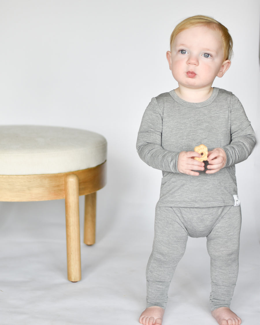 Front Opening Romper in Heathered Grey | Bamboo Viscose