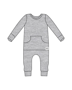 Front Opening Romper in Heathered Grey | Bamboo Viscose