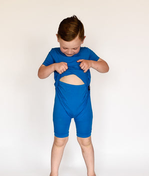 Front Opening Shortie Romper in Azure | Bamboo Viscose