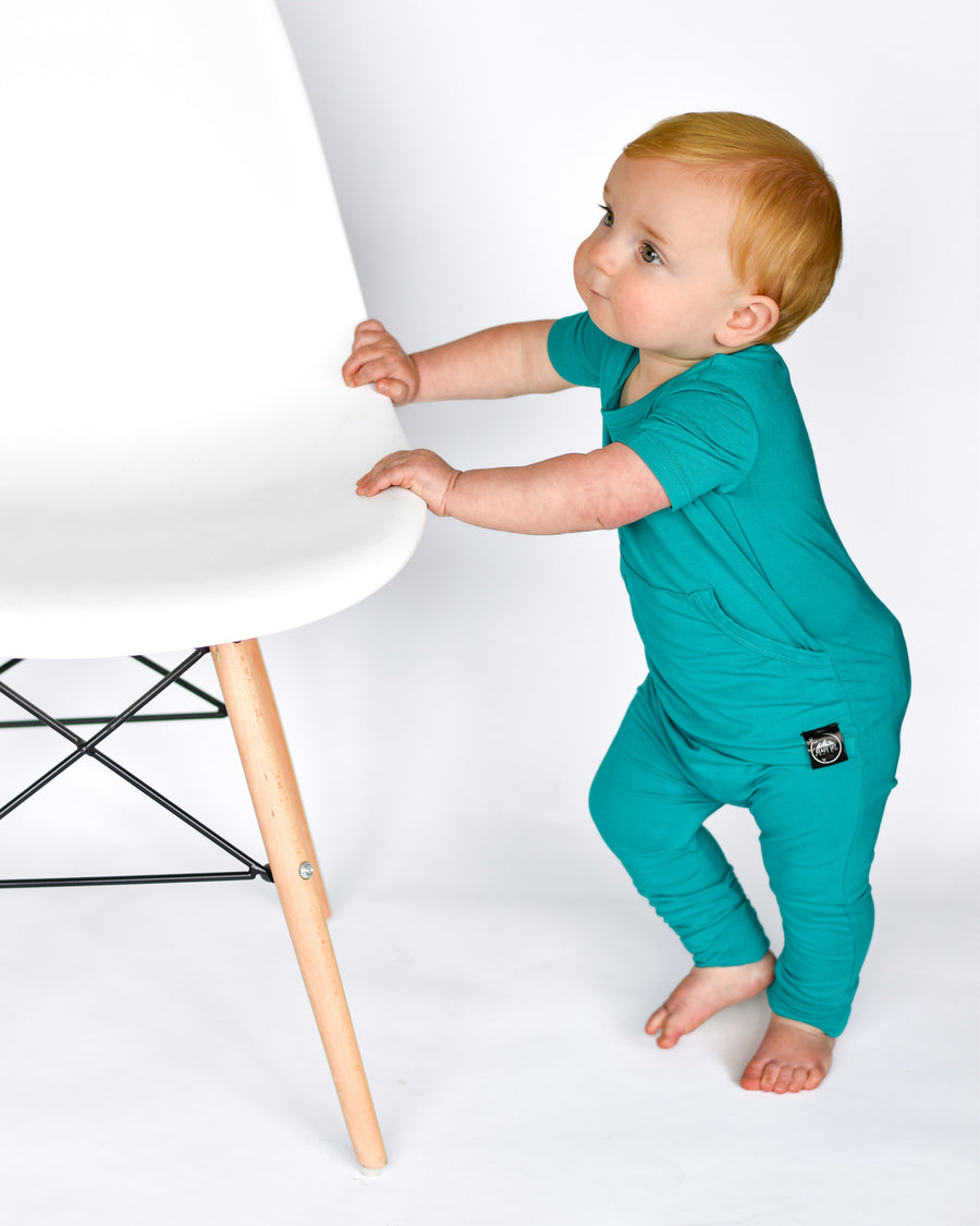 Front Opening Romper in Jade | Bamboo Viscose