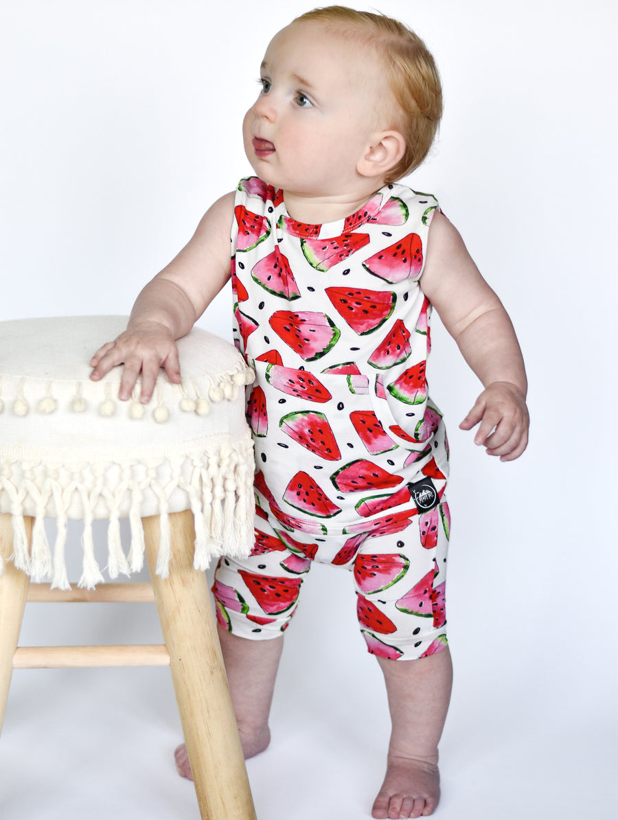 Front Opening Tank Shortie Romper in OG Watermelons 2.0 | Bamboo Viscose