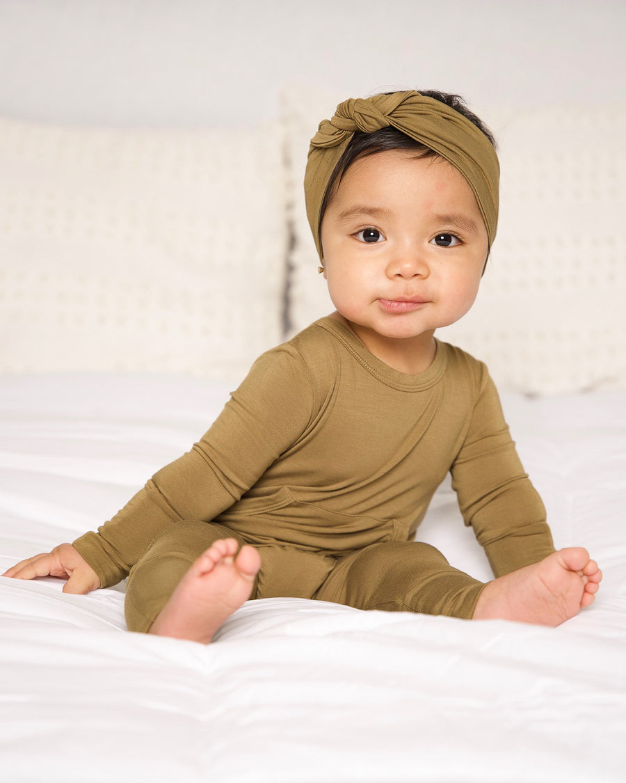 Front Opening Romper in Khaki | Bamboo Viscose