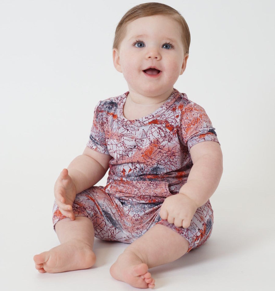 Front Opening Shortie Romper in Sunset | Bamboo Viscose