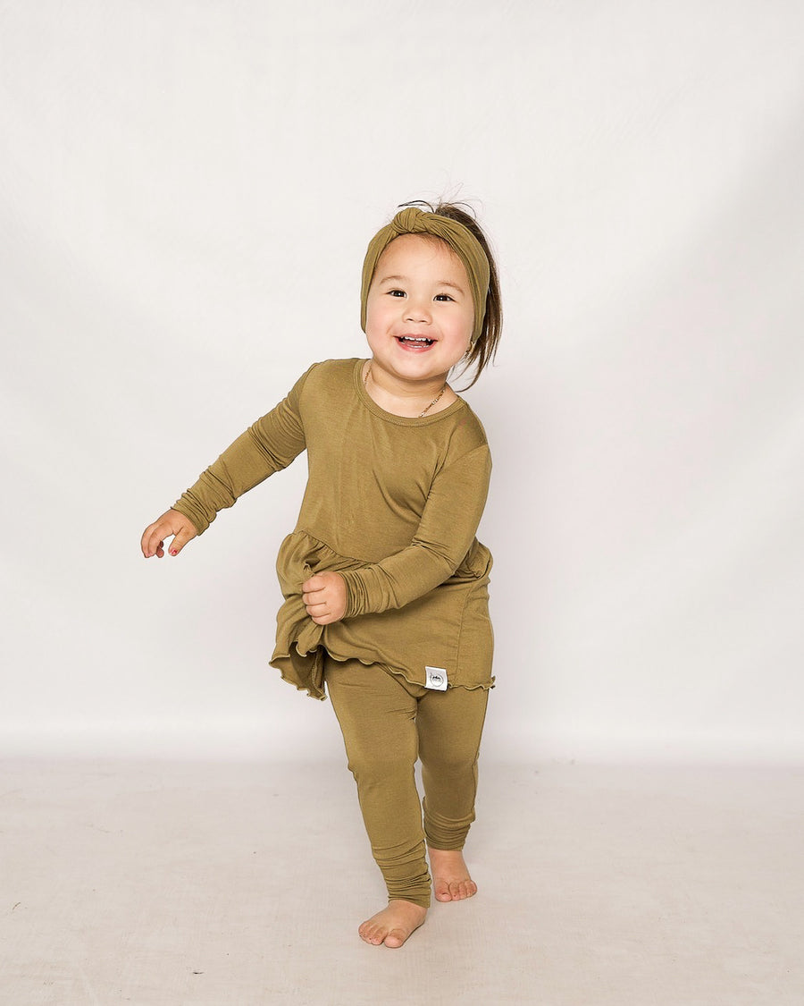 Front Opening Twirl Romper in Khaki | Bamboo Viscose