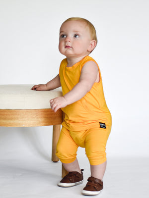 Front Opening Tank Shortie Romper in Mango | Bamboo Viscose