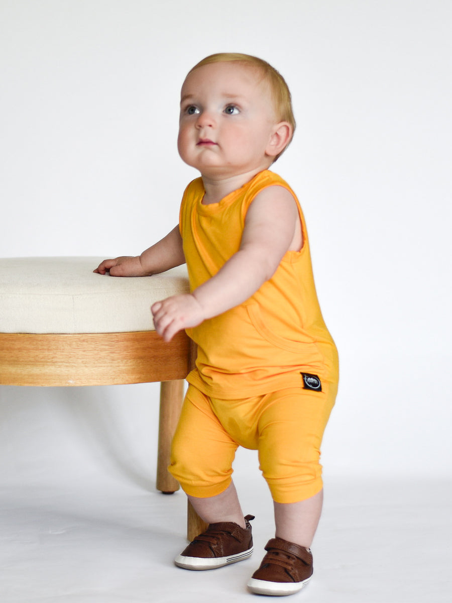 Front Opening Tank Shortie Romper in Mango | Bamboo Viscose