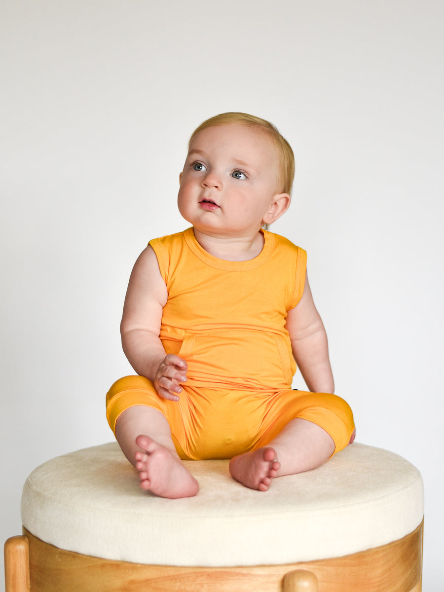 Front Opening Tank Shortie Romper in Mango | Bamboo Viscose