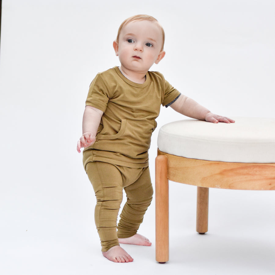Front Opening Romper in Khaki | Bamboo Viscose
