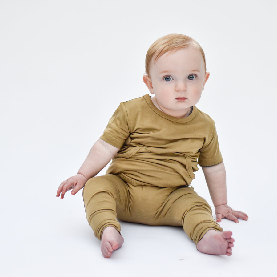 Front Opening Romper in Khaki | Bamboo Viscose