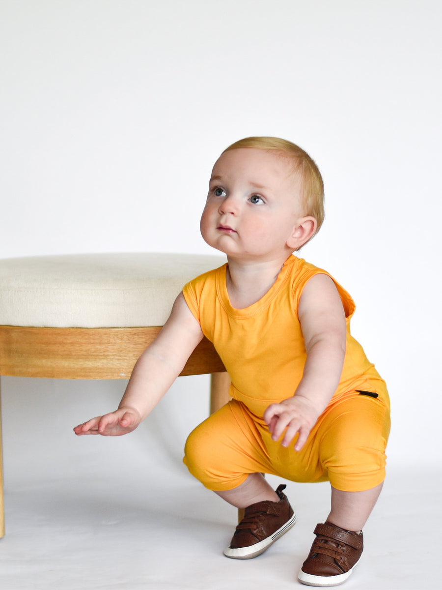 Front Opening Tank Shortie Romper in Mango | Bamboo Viscose