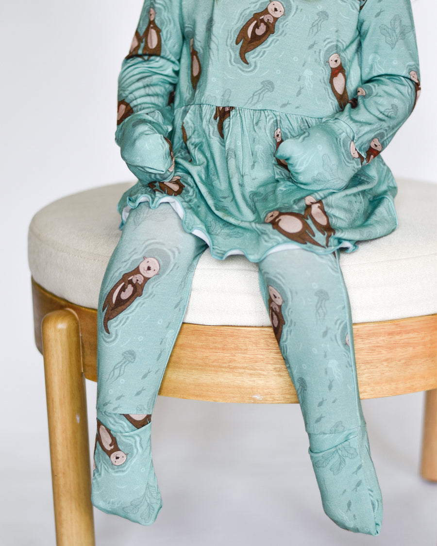 Front Opening Twirl Romper in Otters | Bamboo Viscose