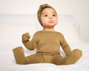 Front Opening Romper in Khaki | Bamboo Viscose