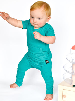 Front Opening Romper in Jade | Bamboo Viscose
