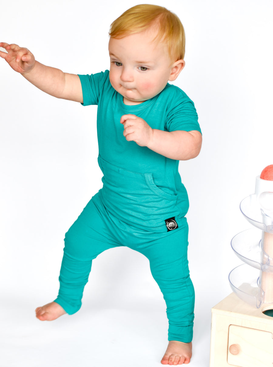 Front Opening Romper in Jade | Bamboo Viscose