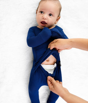 Front Opening Ready Set Romper® in Ribbed Into the Blue