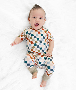 Front Opening Ready Set Romper® in Checkered Spice