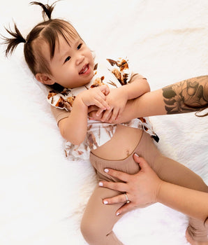 Reversible Opening Ready Set Romper® Twirl in Highland Dreams + Ribbed Caramel