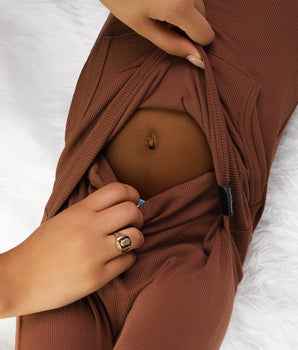 Front Opening Romper in Ribbed Milk Chocolate