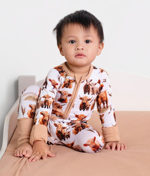 Front Opening Ready Set Romper® ZIP-IT! in Highland Dreams + Ribbed Caramel