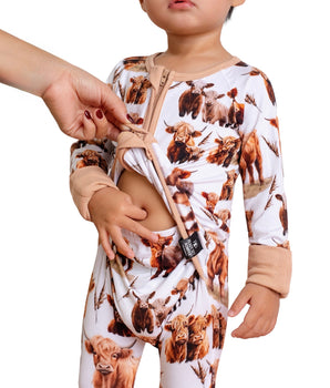 Front Opening Ready Set Romper® ZIP-IT! in Highland Dreams + Ribbed Caramel