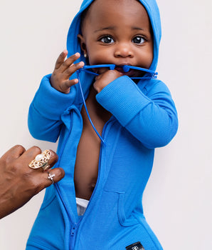 Front Opening Ready Set Romper® ZIP-IT! in Ribbed Sapphire
